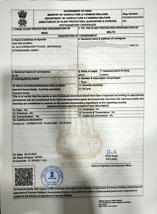 Averrhoa carambola Seed,Carambola Fruit Seeds ,  Phytosanitary Certificate  (Europe ) - Seedsforgarden (1999-2024 ) .We Ship Seeds & Live Plants Worldwide 