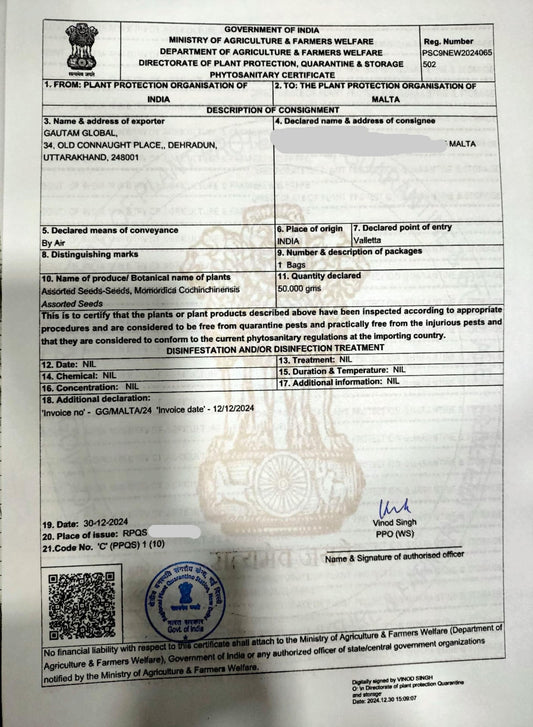 Momordica Cochinchinensis Seeds, Gac Fruit Seeds, Phytosanitary Certificate  (Europe ) - Seedsforgarden (1999-2024 ) .We Ship Seeds & Live Plants Worldwide 