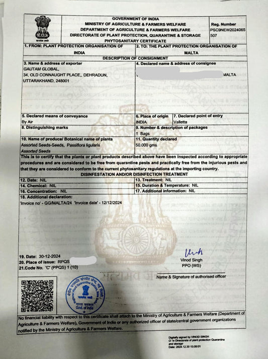 Passiflora ligularis Seeds, Sweet granadilla , Phytosanitary Certificate (Europe ) - Seedsforgarden (1999-2024 ) .We Ship Seeds & Live Plants Worldwide 