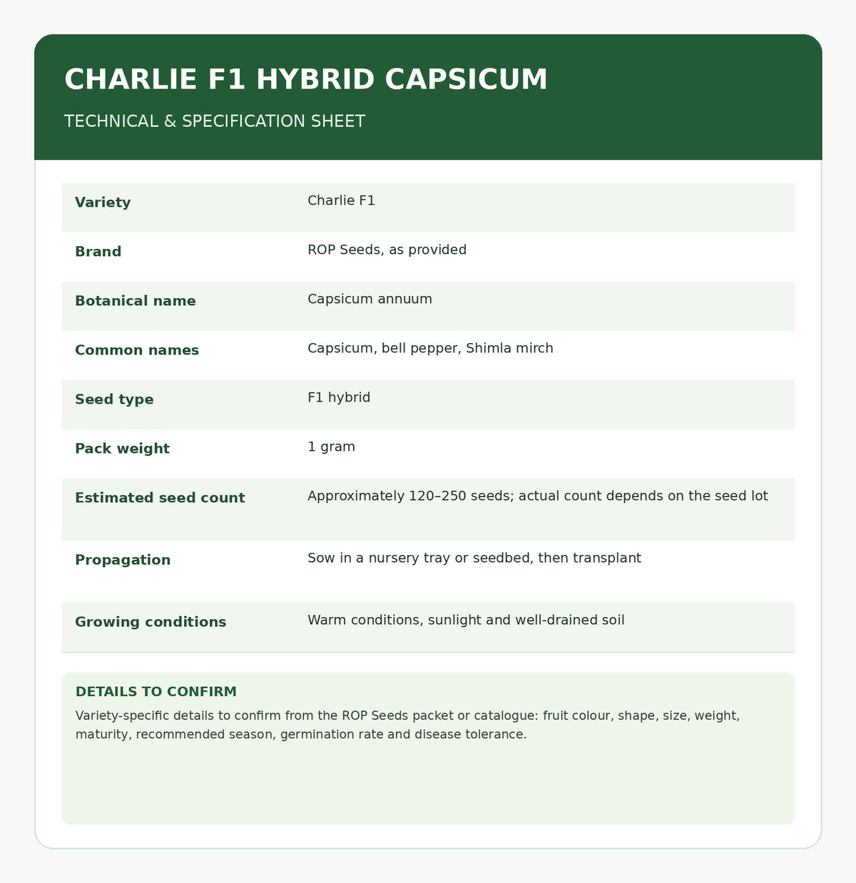 1 Gram Charlie F1 Hybrid Capsicum Seeds –  Green Bell Pepper